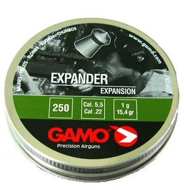Пульки, пули для пневматического оружия (пневматики) GAMO Expander Epansion (Гамо Экспандер) калибра 5,5 мм вес 1 г 250 штук в жестяной банке 